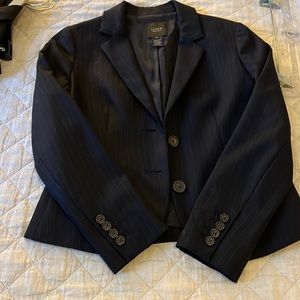 J Crew suit jacket, super 120s, navy pinstripe, size 0P